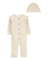 Baby 2-Piece  Button-Down Jumpsuit & Cap Set