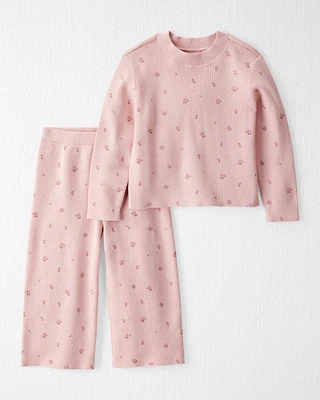 Toddler Girl 2-Piece Organic Cotton Sweater Knit Set Blush Petals Print