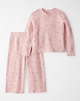 Toddler Girl 2-Piece Organic Cotton Sweater Knit Set Blush Petals Print