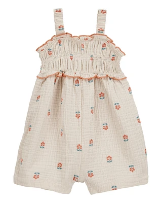 Baby Smocked Floral Print Sleeveless Romper