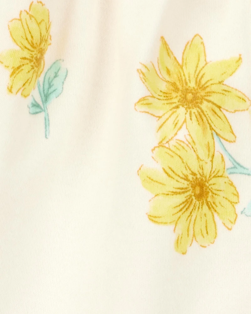 Baby Floral Print 2-Way Zip Cotton Sleeper Pyjamas - Cream