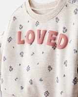 Baby 2-Piece "Loved" Pullover Sweatshirt & Pant Set - Cream/Green