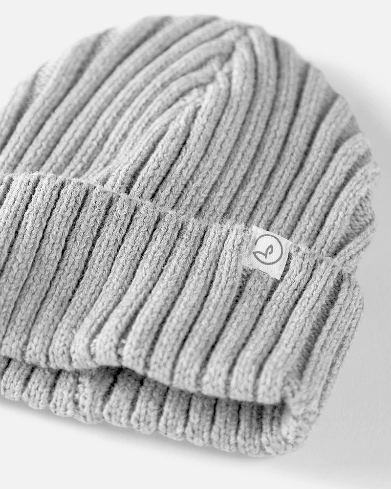 Toddler Organic Cotton Ribbed Knit Beanie in Grey

