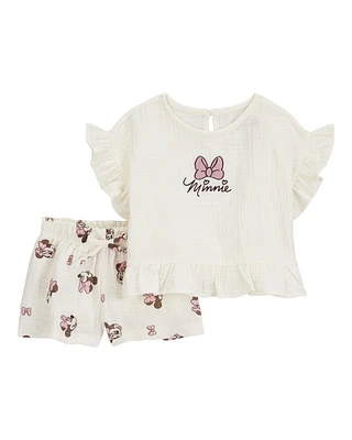 Toddler 2-Piece Minnie Mouse Flutter-Sleeve Gauze Top & Short Set - Cream