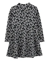 Kid Butterfly Print Mock Neck Long-Sleeve Dress