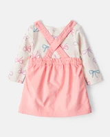 Baby Girl 3-Piece Bow Heart Print Long-Sleeve Dress Set - Orange