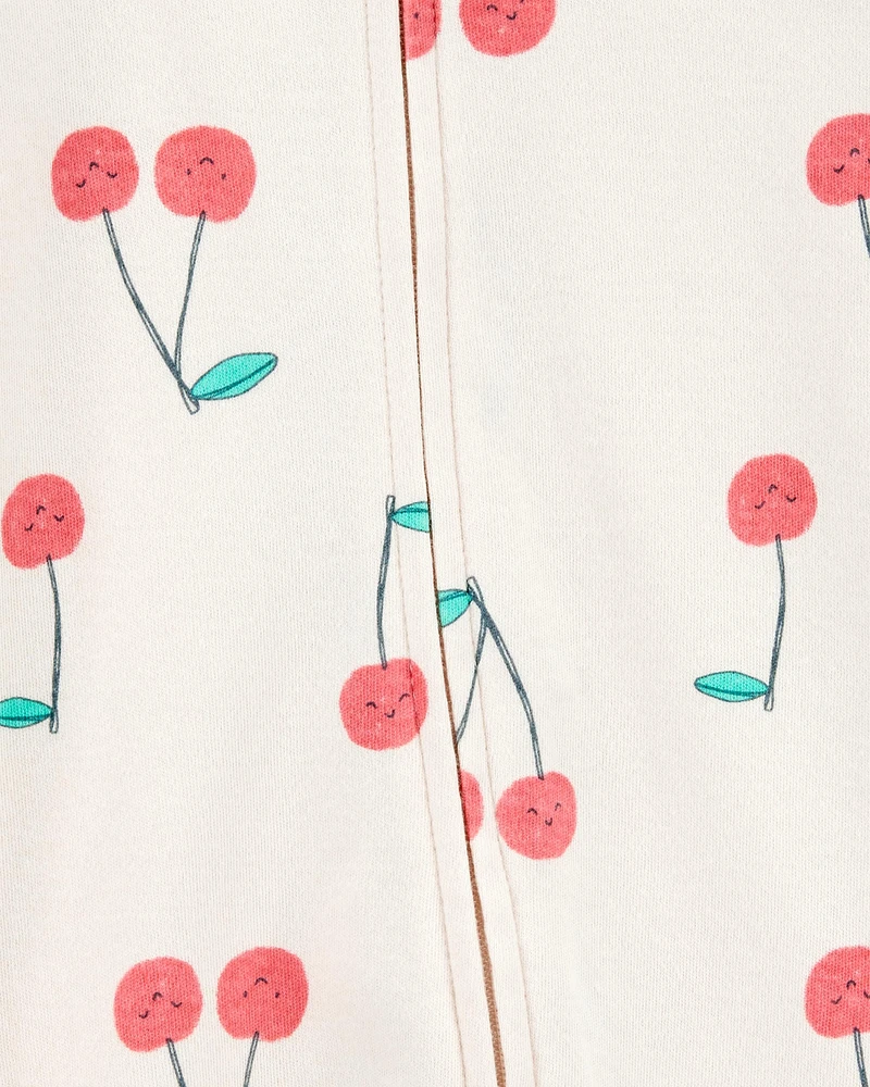 Baby Cherry Print 2-Way Zip Cotton Sleeper