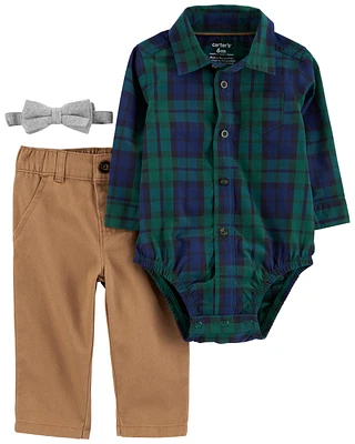 Baby 3-Piece Flannel Bodysuit & Pants Set