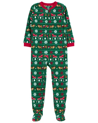 1-Piece Fair Isle Fleece Footie Pyjamas