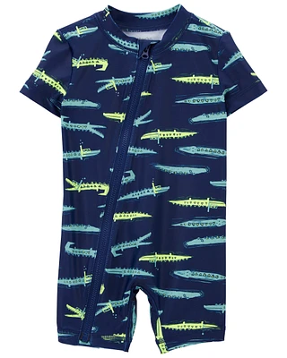 Alligator Print Rashguard Swimsuit