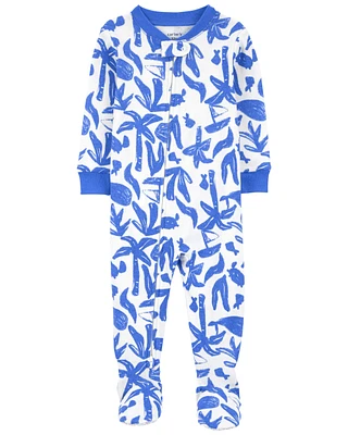 1-Piece Ocean Print 100% Snug Fit Cotton Footie Pyjamas