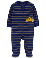 Baby Striped Truck 2-Way Zip Cotton Sleeper Pyjamas