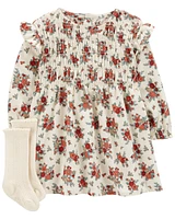 2-Piece Floral Dress & Sock Set