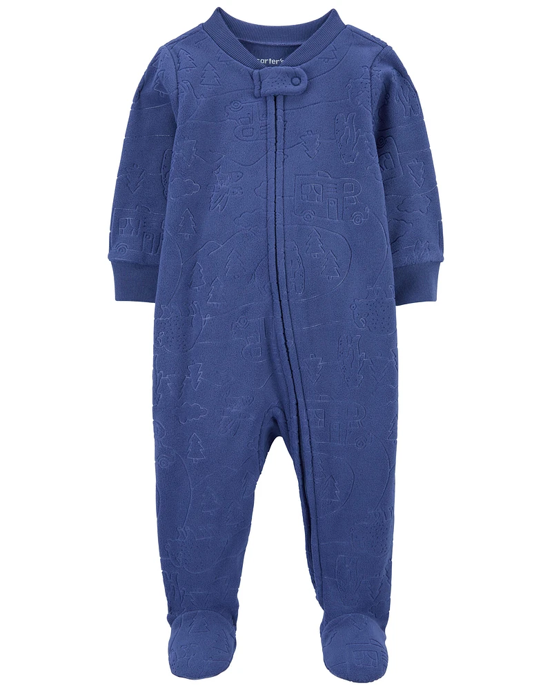 Baby Camping Print Fleece Zip-Up Footie Sleep & Play Pajamas