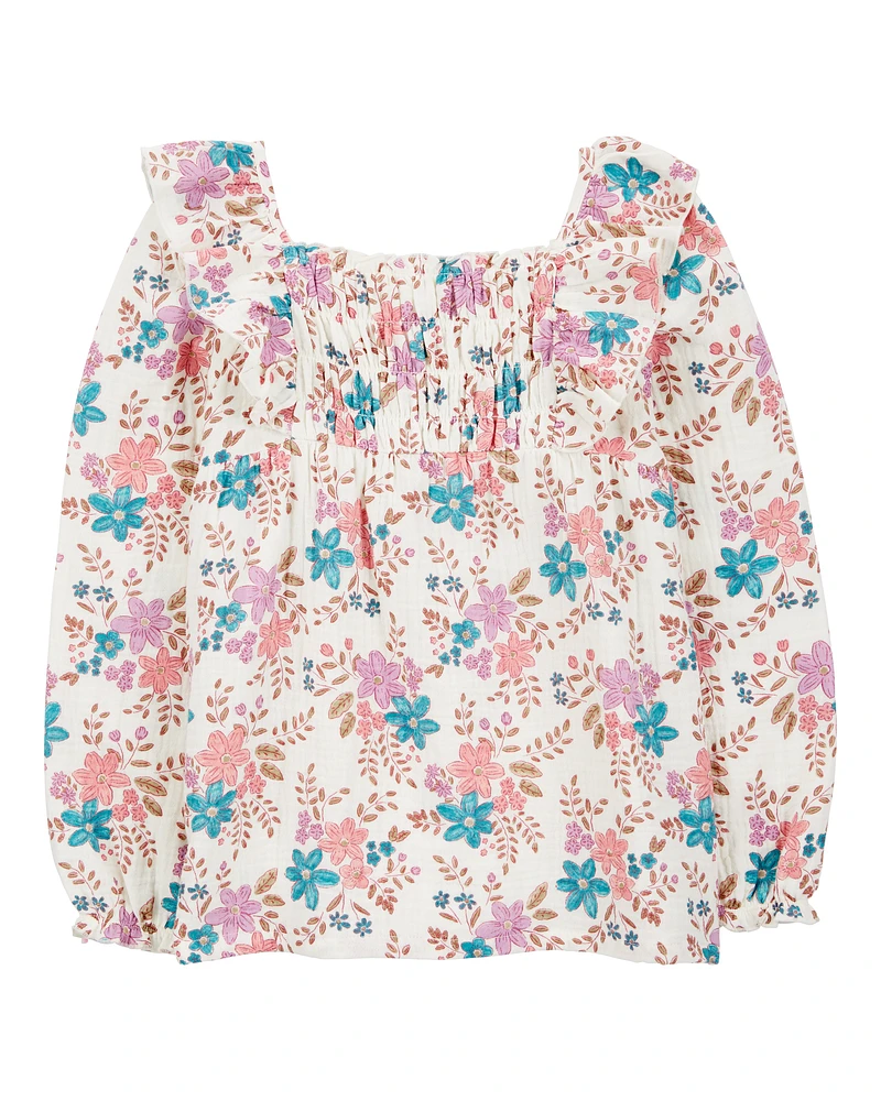 Kid Floral Woven Long-Sleeve Fashion Top