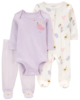 Baby Purple Bird 3-Piece Sleeper Set