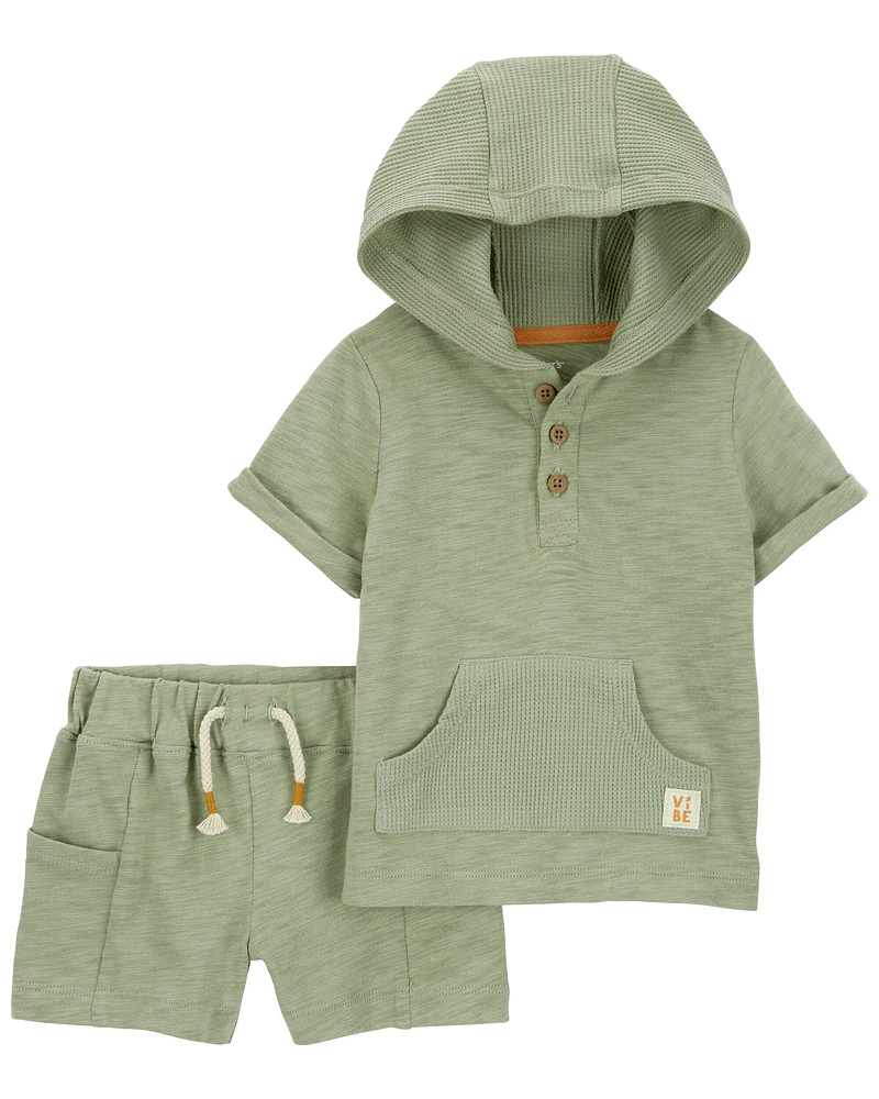 2-Piece Slub Jersey Hooded Tee & Short Set