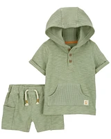 2-Piece Slub Jersey Hooded Tee & Short Set