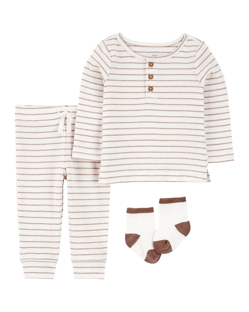 Baby 3-Piece Striped Tee & Pant Set