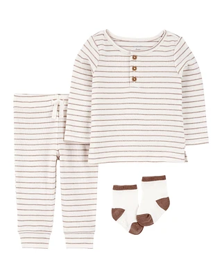 Baby 3-Piece Striped Tee & Pant Set