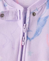 Toddler Girl Unicorn Print Loose Fit Long-Sleeve 2-Way Zip 1-Piece pyjamas - Purple