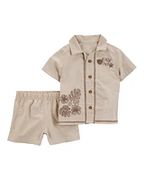 Baby 2-Piece Button-Down Shirt & Short Set