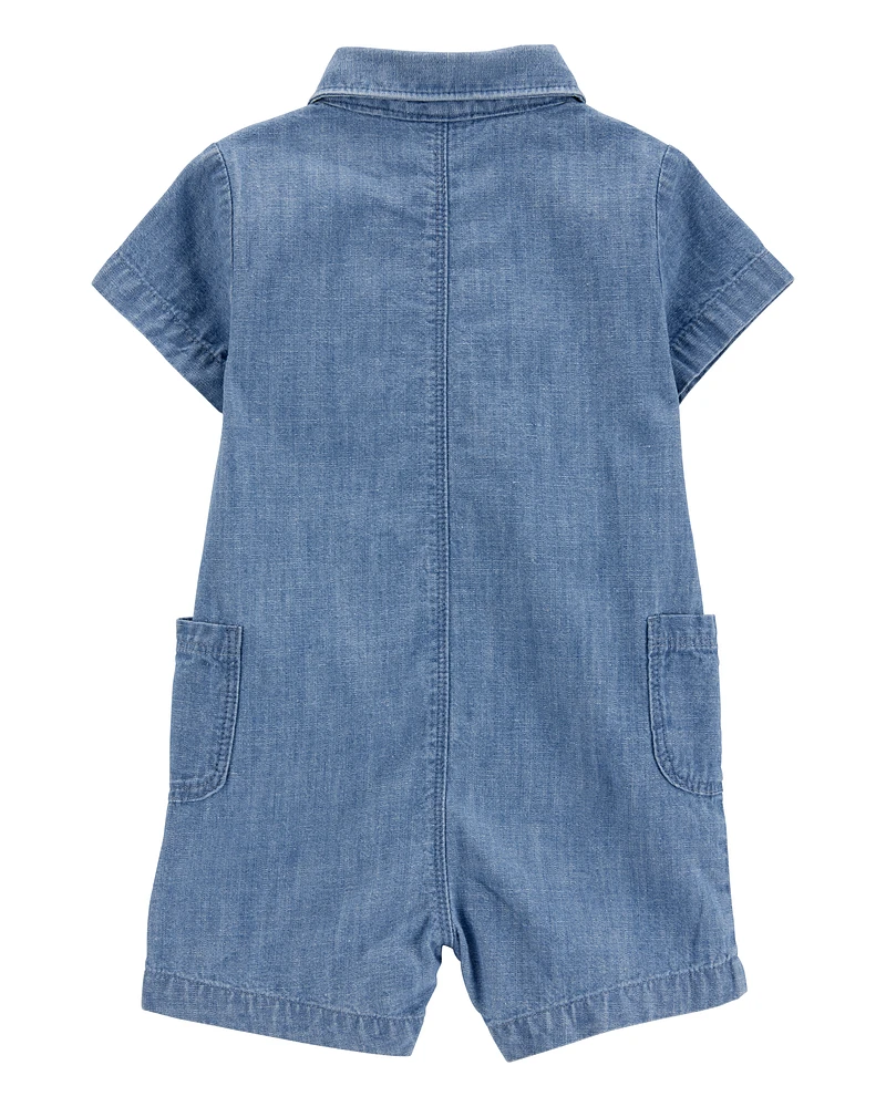 Baby Solid Cotton Blend Romper - Blue