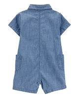 Baby Solid Cotton Blend Romper - Blue