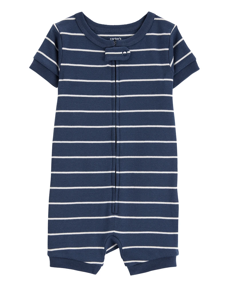 Baby Striped Snug Fit Cotton 1-Piece Pyjamas - Navy