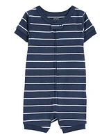 Baby Striped Snug Fit Cotton 1-Piece Pyjamas - Navy