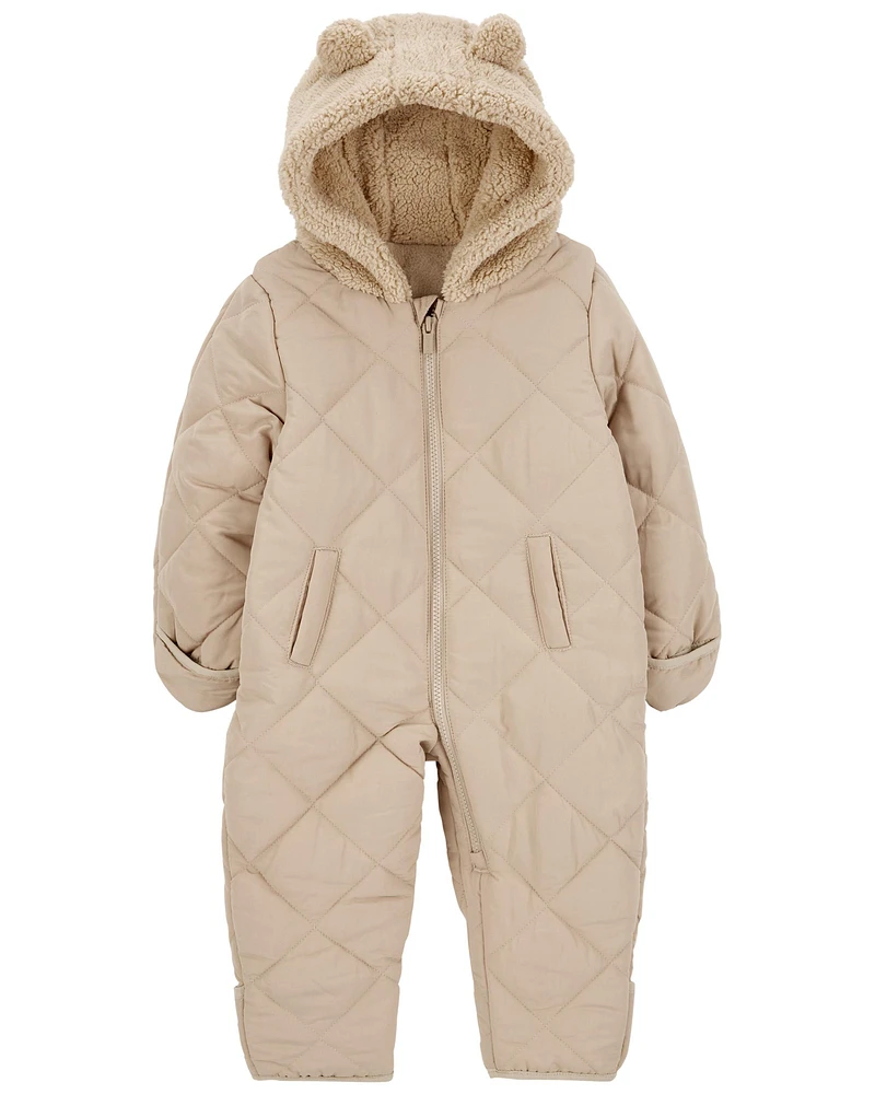 Baby Tan Quilted Sherpa Snowsuit