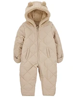 Baby Tan Quilted Sherpa Snowsuit