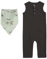 2-Piece Drop Needle Jumpsuit & Bandana Bib Set