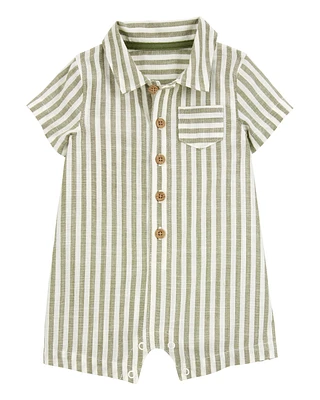 Baby Striped Short-Sleeve Romper- Green