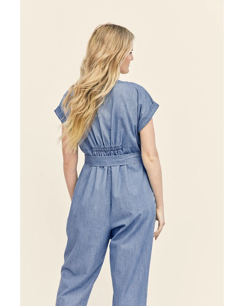 Adult Women's Maternity Chambray Jumpsuit