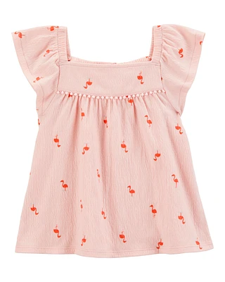 Toddler Flamingo Pom Fashion Top - Pink