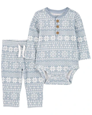 Baby 2-Piece Fair Isle Hooded Bodysuit Pant Set