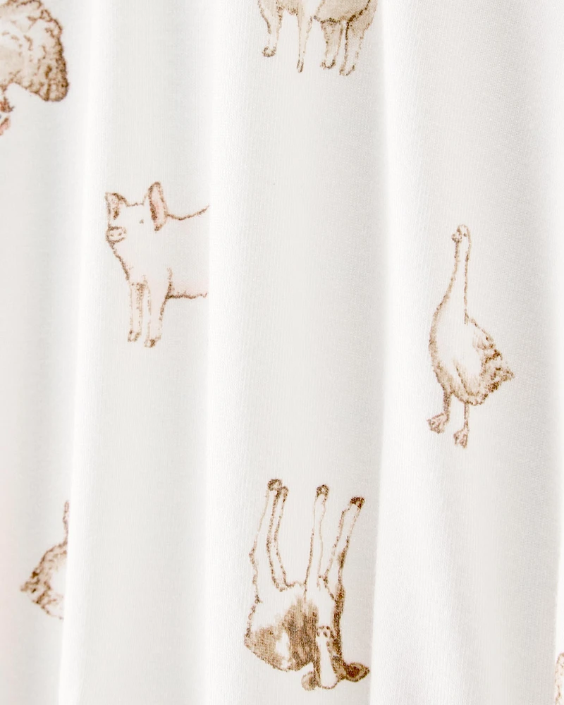 Baby Farm Animals Print 2-Way Zip PurelySoft Sleeper Pyjamas - Ivory