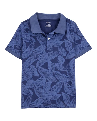 Kid Leaf Print Short-Sleeve Polo - Navy