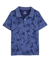 Kid Leaf Print Short-Sleeve Polo - Navy