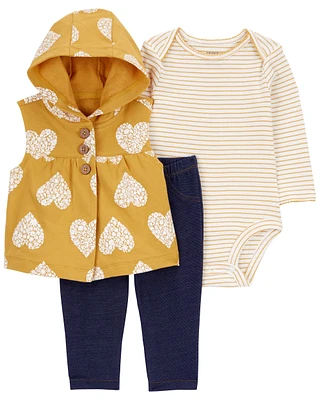 3-Piece Yellow Heart Little Vest Set