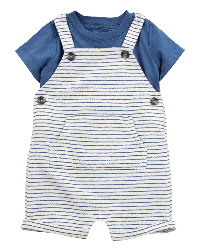 Baby 2-Piece Striped Tee & Shortall Set - Blue/White