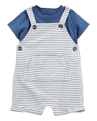 Baby 2-Piece Striped Tee & Shortall Set - Blue/White
