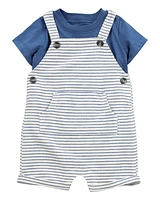 Baby 2-Piece Striped Tee & Shortall Set - Blue/White