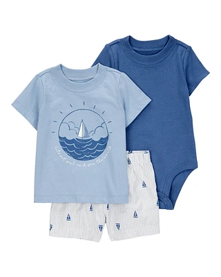 Baby 3-Piece Sailboat Outfit Set - Blue