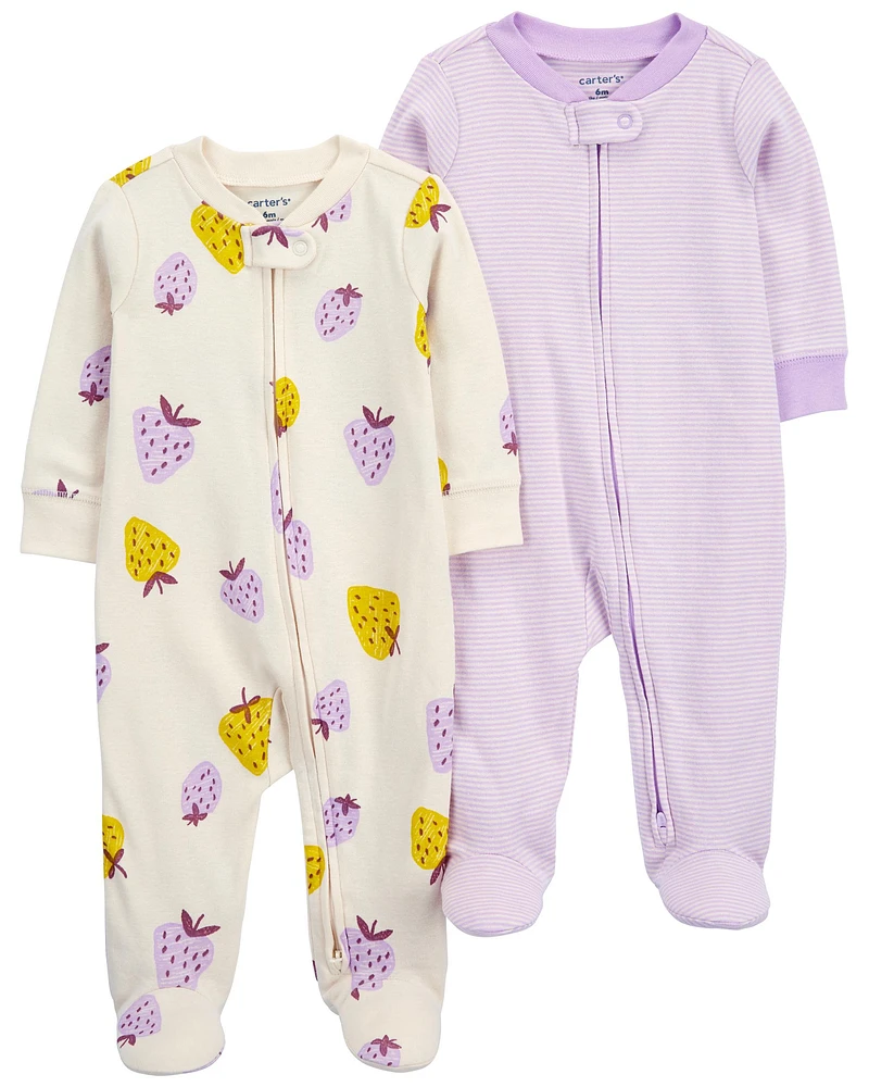 Baby 2-Pack Strawberry Zip-Up Cotton Sleeper Pyjamas