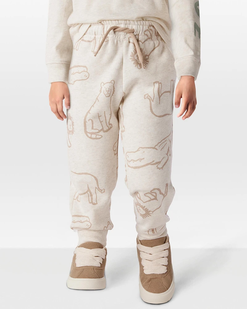 Toddler Pull-On Animal Print Fleece Pants - Grey