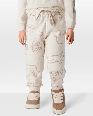 Toddler Pull-On Animal Print Fleece Pants - Grey