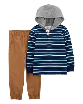 2-Piece Striped Hooded Tee & Canvas Pant Set