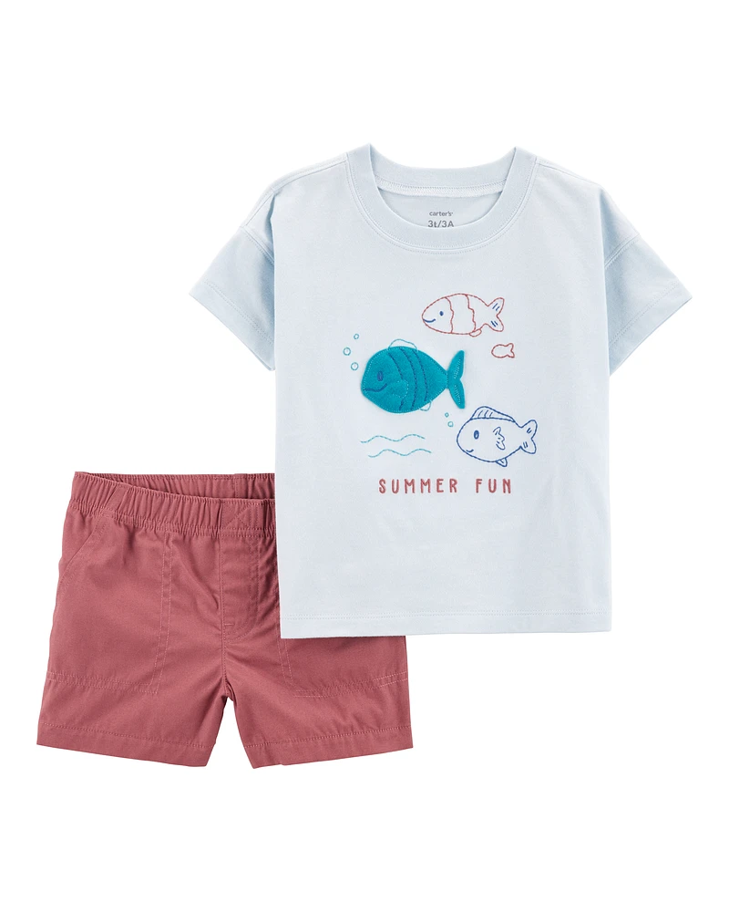 Toddler 2-Piece Fish Summer Fun Tee & Pull-On Shorts Set